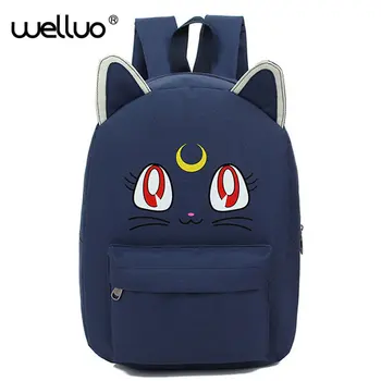 Harajuku Style Backpack Sailor Moon Canvas Backpack Cute Cat Shoulder Bag School Bags For Teenager Girls Book Bag Rucksack A175B