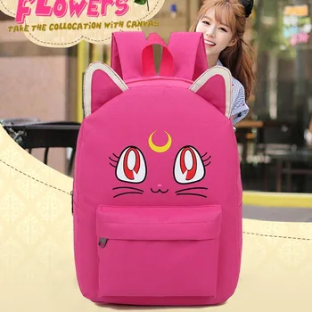 Harajuku Style Backpack Sailor Moon Canvas Backpack Cute Cat Shoulder Bag School Bags For Teenager Girls Book Bag Rucksack A175B