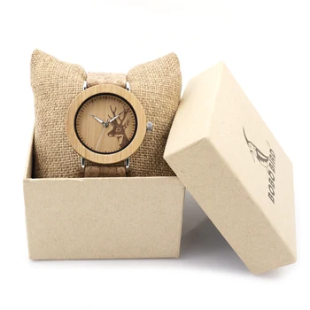 BOBO BIRD E20 Brand Luxury Wooden Bamboo Quartz Watch Deer Designer Wood Watch With Stainless Base in Gift Box