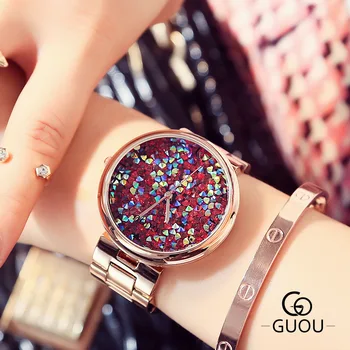 2017 GUOU Fashion Diamond Quartz Women Dress Watches Watch Luxury Rhinestone Lady Wristwatch Dropshipping