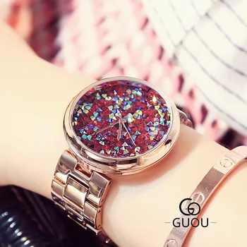 2017 GUOU Fashion Diamond Quartz Women Dress Watches Watch Luxury Rhinestone Lady Wristwatch Dropshipping