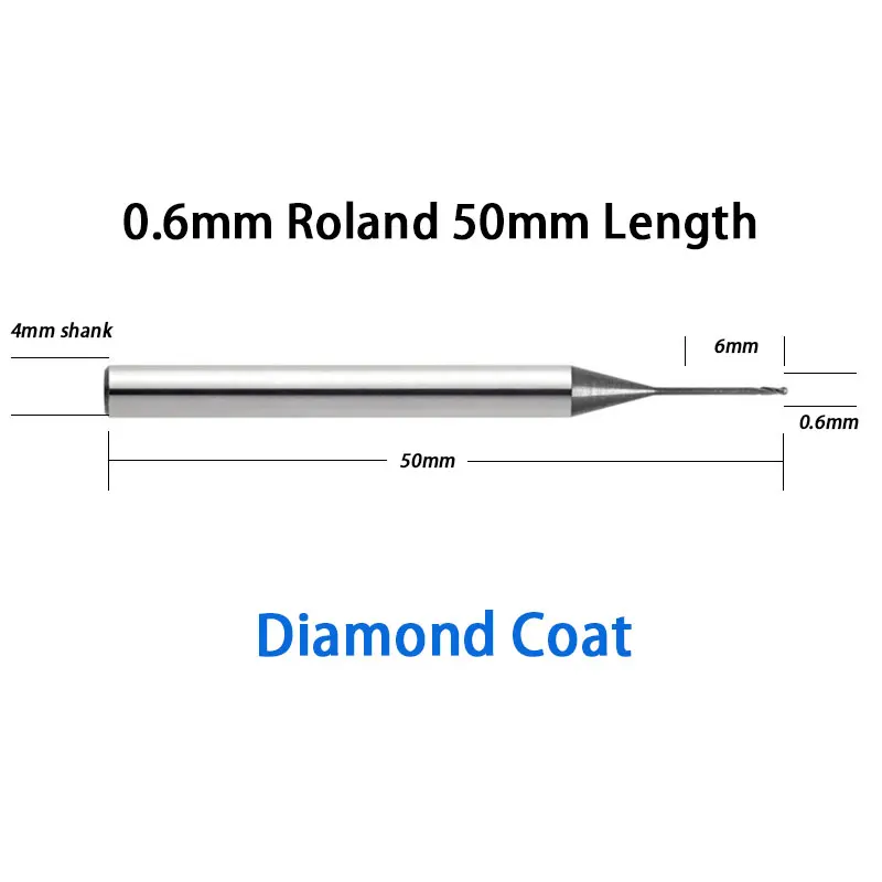 0.6mm Diamond Coat Carbide Roland CADCAM Milling Tool Burs for D30, D50, 51D
