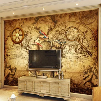 Retro Nostalgia Poster 3D Room Wallpaper Custom Mural Non-woven Wall Paper Decor Navigation Sailing World Map Mural Paintings