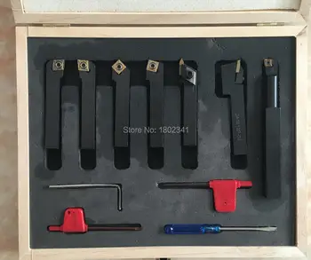 12mm 7pcs/set indexable lathe cutting tools set with insert for CNC machine, Tincoated, carbide turning tools set