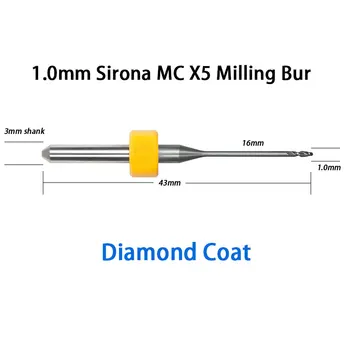 2pcs/set Diamond Coat End Milling Bur Compatible with Sirona MC X5 Milling System 1.0mm Diameter