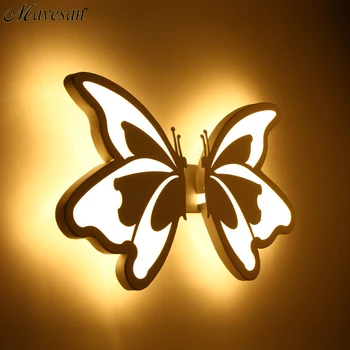 Contemporary LED Wall Light with butterfly lampshade For Bathroom Bedroom 24W Wall Sconce White Indoor Lighting lamp arylic