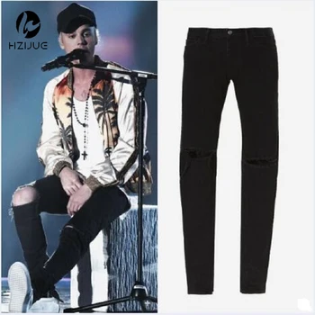 HZIJUE Men designer famous brand slp zipper justin bieber rockstar distressed skinny jeans torn clothing