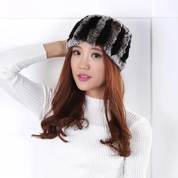 Natural Rex Rabbit Fur Hat Scarf Dual-Use Warm Winter Fashion Soft Real Rabbit Fur Elegant Hat Beanies For Women