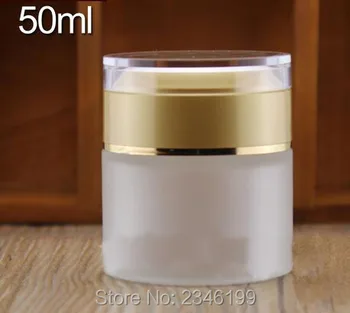 50G 50ML Frost Glass Jar with Acrylic Sand Gold Cap, High-Grade Cosmetic Packing Container Glass Packaging Bottle, 12pcs/lot