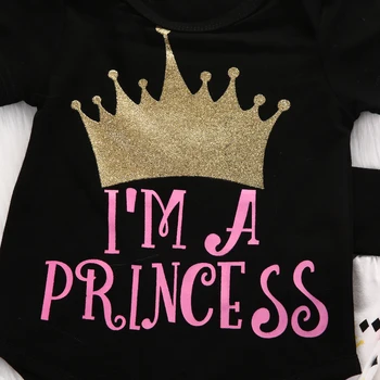 0-18M Newborn Baby Girls Clothes Set Princess Crown Bodysuit Romper Pant Headband 3PCS Outfit Toddler Kids Clothing Bebek Giyim