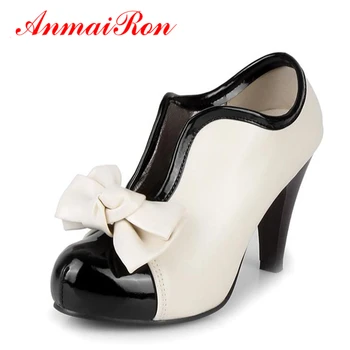 ANMAIRON New Fashion Spring/Autumn Style Bow Ankle Boots Women Round Toe High High Heels Slip-On Women's Boots Size 35-39