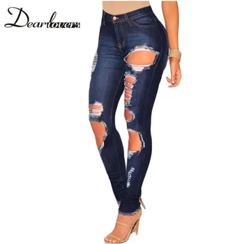 Dear lover Stretch Jeans Women 2017 Light Denim Wash Ripped Skinny Jeans Plus Size Pencil Jeans Female Slim Denim Pants LC78661