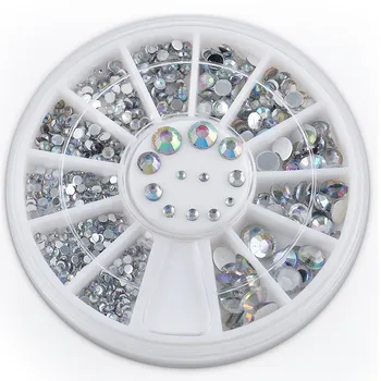 5 Sizes White Multicolor Acrylic Nail Art Decoration Glitter Rhinestones 3D Nail Art Decoration+Wheel