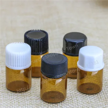 50 X 2ML Mini Amber Glass Essential Oil Bottle With A No Hole Plug & Round Cap Brwon Glass Vials