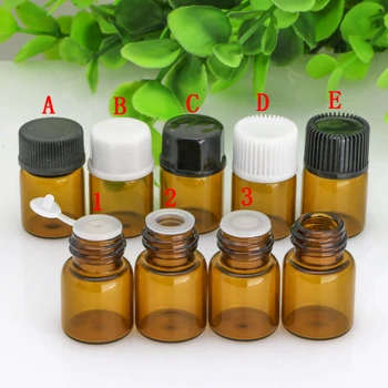 50 X 2ML Mini Amber Glass Essential Oil Bottle With A No Hole Plug & Round Cap Brwon Glass Vials