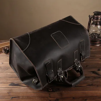 NEWEEKEND Retro Genuine Leather Cowhide Bright Leather Big Travel Duffel Bag Zipper Luggage Bag Handbag for Man LS3151
