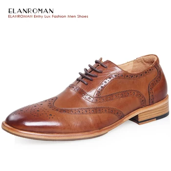 ELANROMAN Luxury brand Men Shoes Comfort Dress shoes Men Genuine Leather shoes Oxford formal Shoes for wedding official