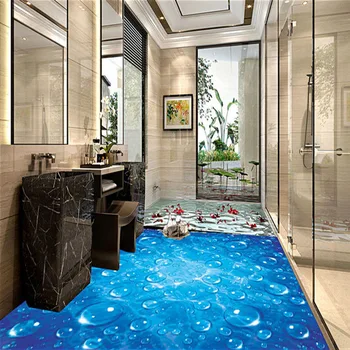 Custom Floor Mural Wallpaper Blue Wave Water Droplets 3D Bathroom Kitchen Floor Sticker PVC Wear Non-slip Wallpaper For Walls 3D