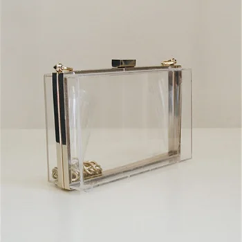New Design Luxury Crystal Acrylic Chain Clutch Handbags Transparent Evening Bags,SKU3AK2