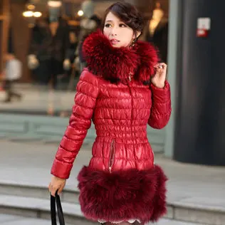 2016 new hot winter Thicken Warm woman Down jacket Coat Parkas Outerwear Hooded Raccoon Fur collar long plus size 2XXL Slim