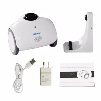 ESCAM Robot QN02 720P wireless ip camera support two way talk/Touch interaction built in Mic/speaker can move,laugh,auto charge