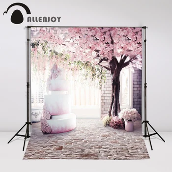 6.5ft*10ft pink cherry blossom Photo Background brick wall cake with cherry trees Photography backdrops Studio For baby Photos