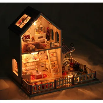 DIY Wood Doll House with Furniture,Creative Romantic Miniature Dollhouse Assembling Toys for Kid's Christmas Gift