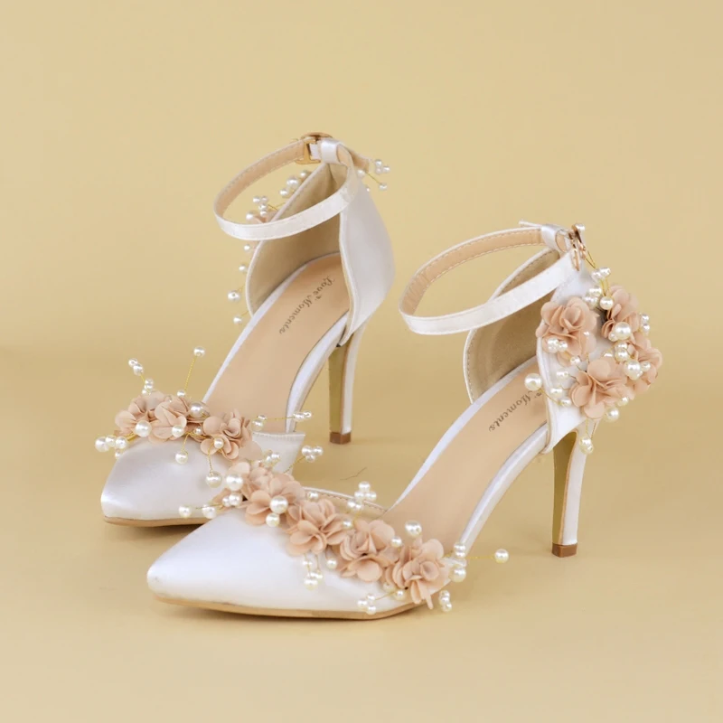 Summer bride wedding shoes 8cm pointed toe ankle strap Fashion wedding shoes Big size 34-42 Sandals fashion shoes