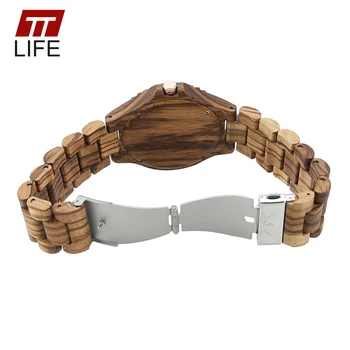 TTLIFE Luminous Mens Wood Watches Chronograph Analog Multifunction Business Male Wood Quartz Wrist Watches Clock With Metal Box