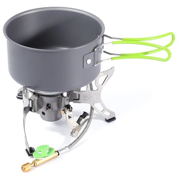 BRS - T15A Portable Folding Outdoor Gas Stove Set Windproof Cookware with A Pan and A Pot Butane Non-slip Picnic Gas Stove