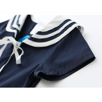 3T to 14 years kids & teenager girls blue white sailor style school uniform 2017 summer flare dress children cotton casual dress