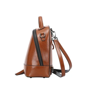 NEW Fashion solid Genuine Leather Backpack Women Bags vintage Style brown Backpack Girls School Bags Women's zipper shoulder bag