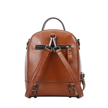 NEW Fashion solid Genuine Leather Backpack Women Bags vintage Style brown Backpack Girls School Bags Women's zipper shoulder bag