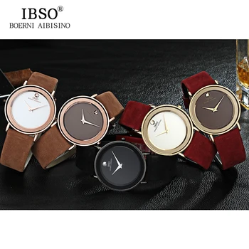 2017 IBSO 6MM Ultra Slim Mens Watches Brand Luxury Genuine Leather Strap Fashion Quartz Watch Men Waterproof Relogio Masculino