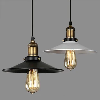 Industrial style retro led pendant lights lamp e27 socket, vintage led hang lamp for restaurant bedroom home deco black&white