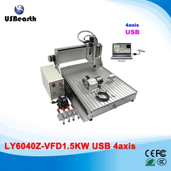 1.5kw CNC spindle 4axis cnc router 6040Z-VFD cnc cutting machine, can work for wood metal pcb, no tax to Russia
