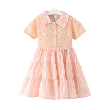 4 to 14 years kids & teenager girls summer eyelet flare princess dresses children fashion cotton casual ruffle dress clothes
