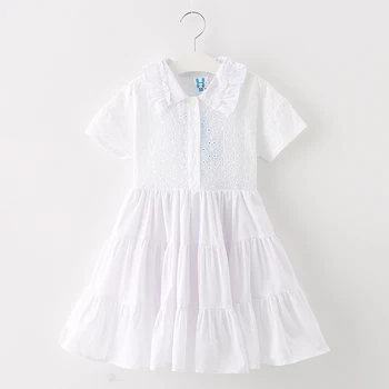 4 to 14 years kids & teenager girls summer eyelet flare princess dresses children fashion cotton casual ruffle dress clothes