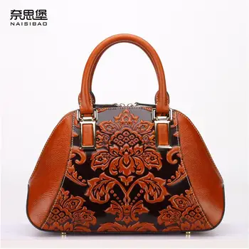 2017 New women genuine leather bag fashion chinese style quality luxury women leather handbags shoulder bag embossing cowhide