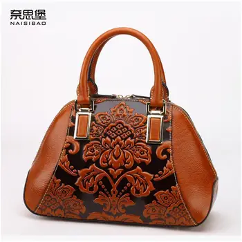 2017 New women genuine leather bag fashion chinese style quality luxury women leather handbags shoulder bag embossing cowhide