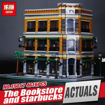 LEPIN 15017 4616Pcs City Street Starbucks Bookstore Cafe Model Educational Building Kit Blocks Bricks Compatible Toy