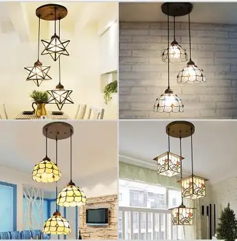 Tiffany simple restaurant lamp bar lamp kitchen light lamp living room hallway lamp LED creative three Chandelier
