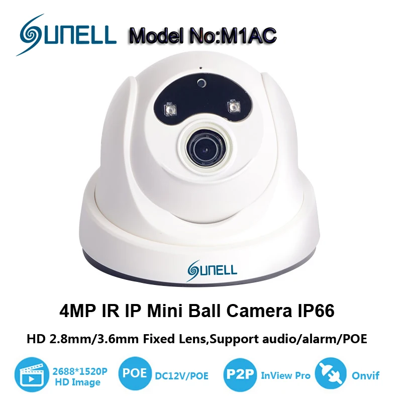 ONVIF HD 4.0MP 2688*1520P Mini Dome IP Camera with Wired IP Camera Outdoor/ Indoor IR Night Vision Small Metal Ball IP Security