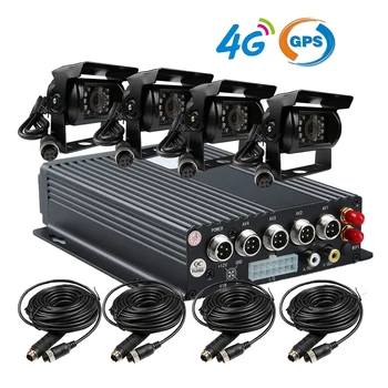 4 Channel Car DVR Kit H.264 4G GPS Track Vehicle Mobile DVR Recorder Real-time PC Phone View Rear View Duty Camera