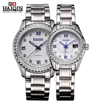 A pair of Top sell Brand HAIQIN Original WristWatches Men Women Lovers Wrist watches Luxury diamond automatic mechanical watch