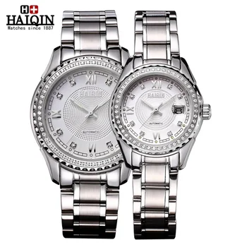 A pair of Top sell Brand HAIQIN Original WristWatches Men Women Lovers Wrist watches Luxury diamond automatic mechanical watch