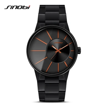 SINOBI New Fashion Men Wrist Watches Black Watchband Top Luxury Brand Male Golden Quartz Watch Clock Relogio Masculino