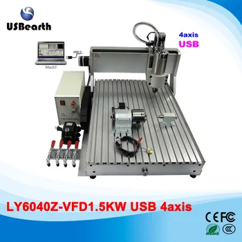 USB cnc machinery 4 axes 6040 engrave cutting machine 1500w cnc spindle for metal wood PCB acrylic , EU country free duty