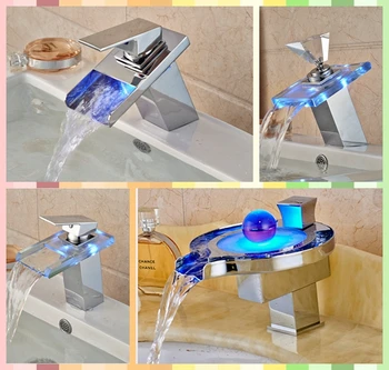 Wholesale And Retail Promotion Bathroom Sink Faucet LED Colors Mixer Tap Deck Mounted