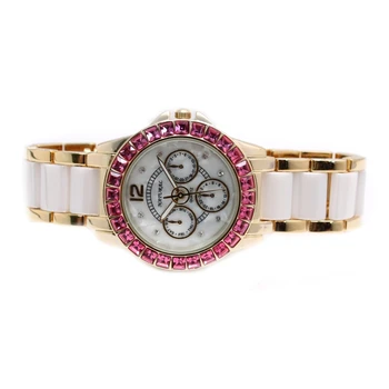 Natural Brand New Gold Ceramic Watches Shell White Dial Water Resistant Rose Crystal Ladies Bracelet Watch FW830V